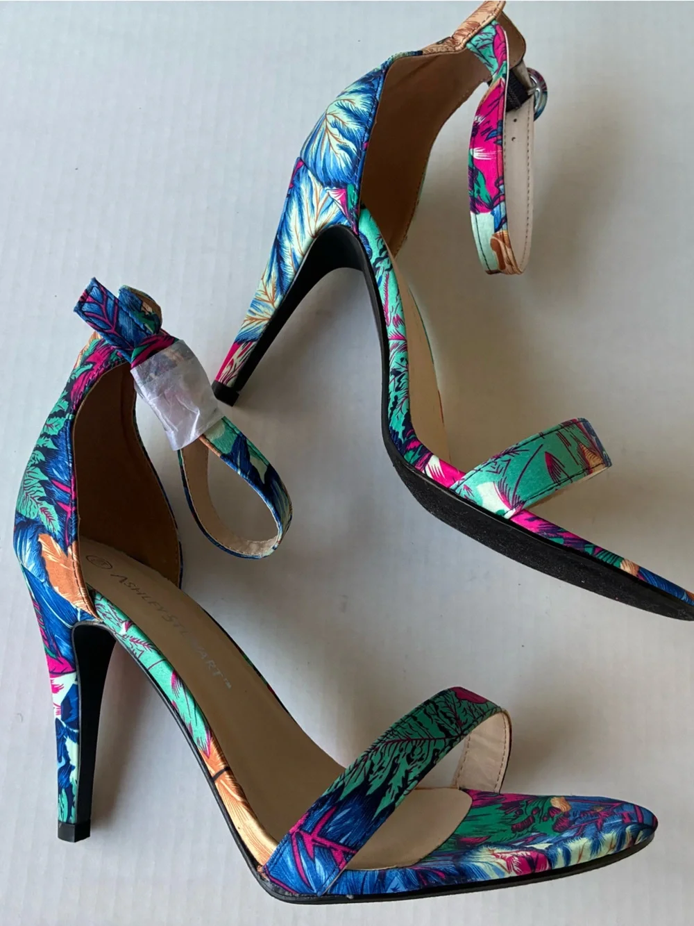 Multicolor Floral Ankle-Strap Heels